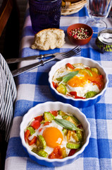 Fried eggs with vegetables