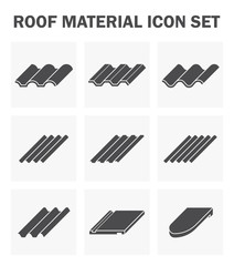 Roof tile or roof sheet icon many shape, texture and pattern i.e. wave, wavy etc. Made from clay, metal, ceramic, terracotta, steel and shingle. For cover rooftop of house. Vector silhouette icon. © DifferR