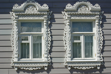 KOLOMNA, RUSSIA - June, 2012: Beautiful Carved Wooden Windows Ar