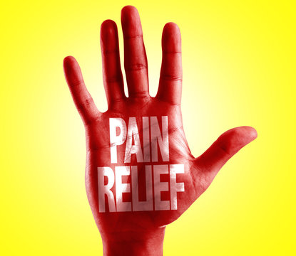 Pain Relief written on hand with yellow background