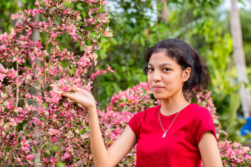 Happy woman in park