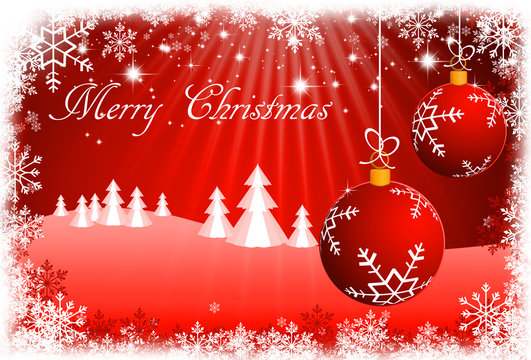 Red Christmas Background with Christmas ornaments