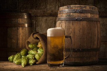 background of barrel and worn old table  wood