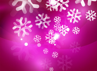 Christmas purple abstract background with white transparent snowflakes