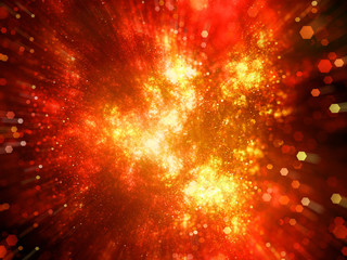 Fototapeta premium Fiery explosion in space with particles