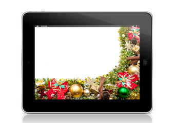 Christmas tablet  isolated over white background.  Merry Christm