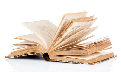 Old book open isolated on white background