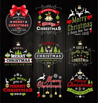 Set of Christmas decoration typography tag and label design. Merry Christmas and happy new year 2016. Vector illustration