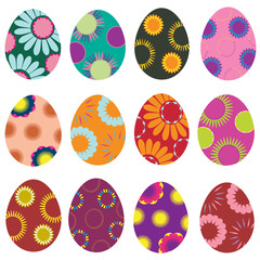 Vector set of colorful Easter eggs with flowers 