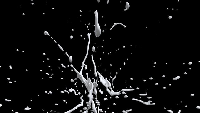 White paint splash explosion. Liquid in Slow motion. Alpha channel mask included. 4K