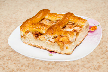 Freshly baked apple pie on plate