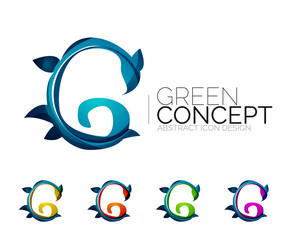 Set of abstract eco plant icons, business logotype nature green concepts, clean modern geometric design