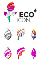 Set of abstract eco leaf icons, business logotype nature concepts, clean modern geometric design