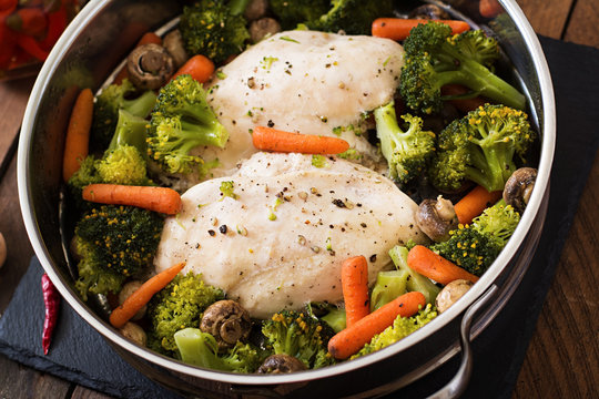 Chicken fillet with vegetables steamed