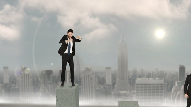 Composite video  of businessman on podium