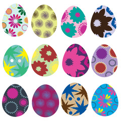 Vector set of colorful Easter eggs with flowers 