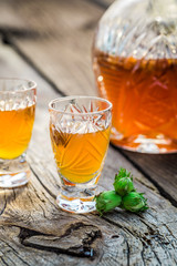 Homemade liqueur with nuts and alcohol