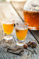 Tasty liqueur with alcohol and hazelnuts