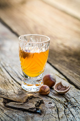Delicious liqueur with alcohol and hazelnuts