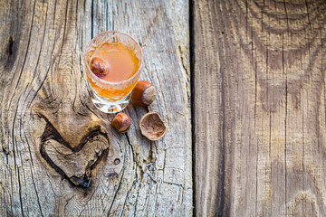 Delicious liqueur with alcohol and nuts