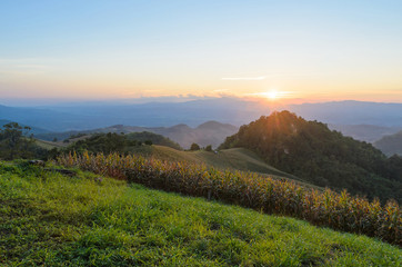 Sunset over mountain in sri nan national park thailand
