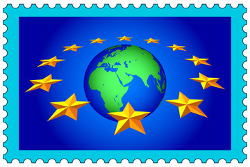 EU stars and globe on stamp