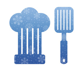 hat and spatula christmas icon with snow