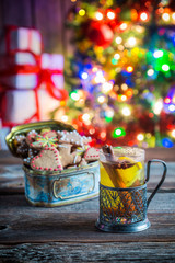Sweet and tasty tea and gingerbread cookies for Christmas