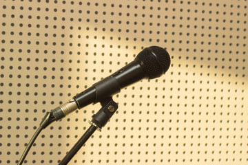 Black microphone in the studio for practicing vocals