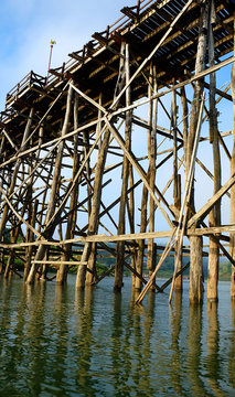 The old wooden bridge(Mon bridge)at sangklaburi Thailand