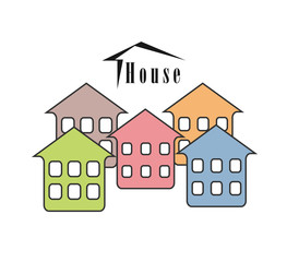Illustration of multi-colored houses with the logo.