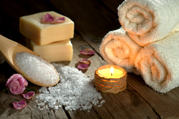 Spa still life with towels and candle
