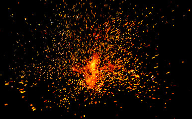 fire flames with sparks on a black background