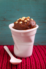 chocolate cake in a white cup