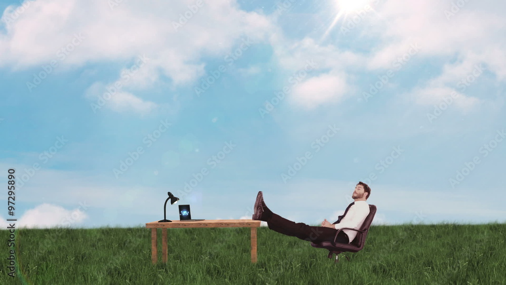 Poster smiling businessman relaxing himself