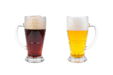 Glass, pint and bottles of beer isolated