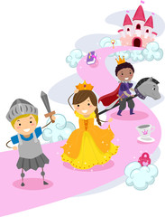Fototapeta premium Stickman Kids Princess and Knights