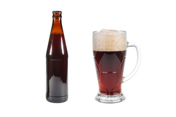 Glass, pint and bottles of beer isolated