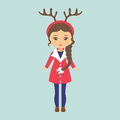 winter girl and deer horns