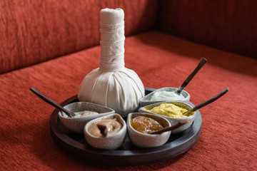 traditional thai massage herbal ball with body scrub