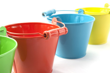 Colorful small bucket on white background