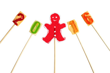 Candy numbers and red man on stick