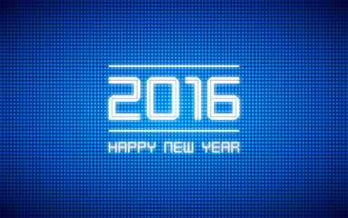 happy new year 2016 and led light pattern on dark blue background (vector)