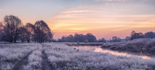Foggy autumn sunrise