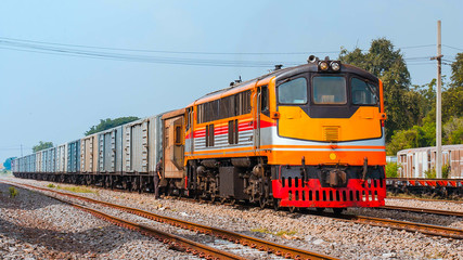 Fototapeta na wymiar Freight train was shunting.Thailand - October 2015, The beverage freight was shunting in Ban Pachl junction yard. (Taken form public platform.)