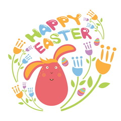 Concept Happy Easter illustration with flowers,bunny and eggs. V