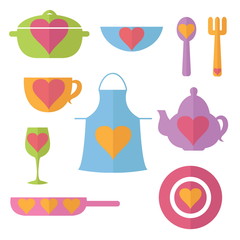 Illustration set flat icon of kitchen. Vector