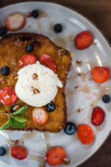 crispy French toast served with vanilla ice cream