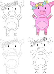 Cartoon pig. Vector illustration. Dot to dot game for kids