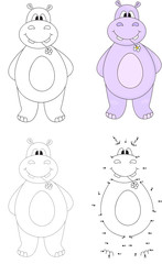 Cartoon hippo. Vector illustration. Dot to dot game for kids